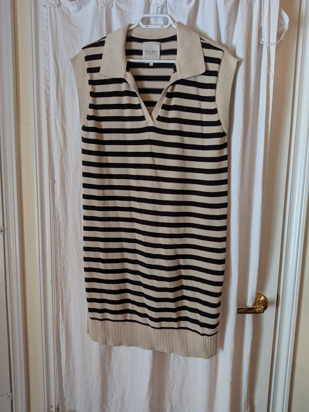 Part Two Striped Knit Sleeveless Collared Dress